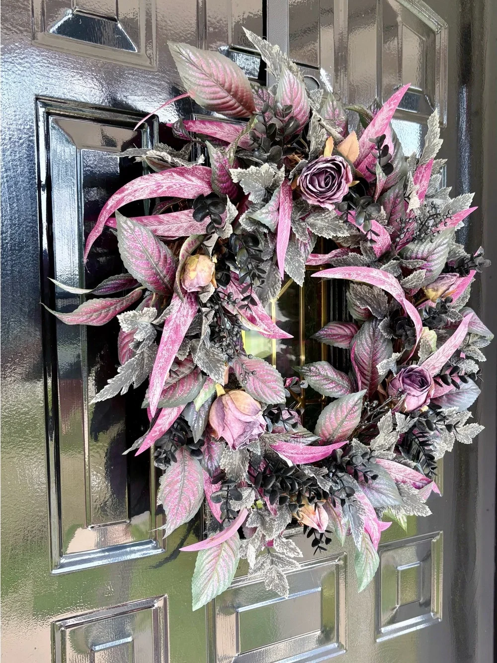 Purple & Black Halloween Wreath with Rose Accents